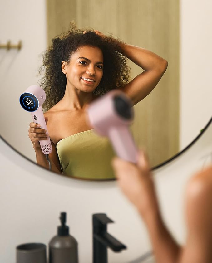 Fanttik Solo SonicDry H10 APEX 80% Faster Drying with 110,000 RPM Brushless Motor Hair Dryer, 56dB Low-Noise, 0.74lb Ultra-Light Blow Dryer, Ionic Tech for Travel, Home, Salon - Pink