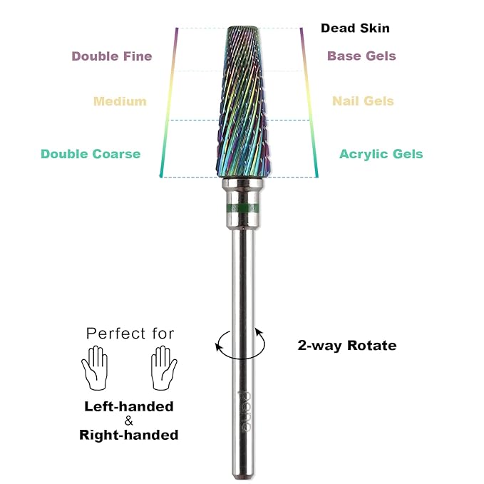 PANA 5-in-1 Pro Upgraded Multi-Function Drill Bit 3/32" Shank Size - (Rainbow, 2X Coarse to 2X Fine) - Mix Size Tungsten Drill Bit Fast Remove Acrylic Hard Gel Nail for Manicure Pedicure