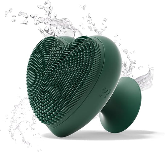 Heart Face Clean Pro⁺ Electric Facial Cleansing Brush - Silicone Facial Scrubber for Acne - IPX7 Waterproof, Rechargeable Exfoliator with Slip-Free Grip & 3 Speed Settings - Phthalate-Free - Forest