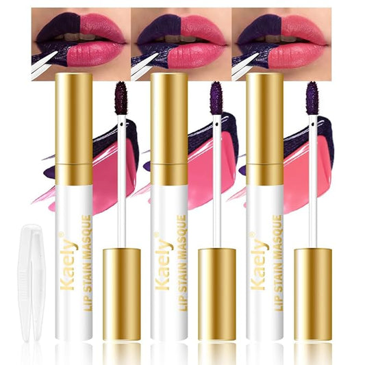 Kaely 3Pcs Lip Stain Peel Off Masque, Long Lasting Waterproof Smudge Proof Lip Tint, Non-Transfer Semi Permanent Lipliner Tattoo with Tweezer, Matte Finish, Vegan & Cruelty-Free, Set D-10+11+12