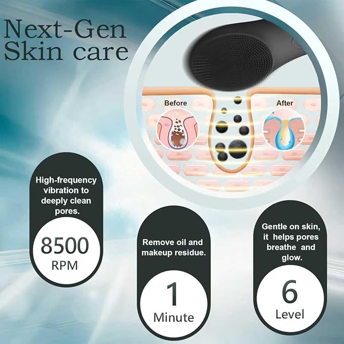 LZP Facial Cleansing Brush Face Scrubber, Silicone Electric Exfoliator Scrubber with 6 Speeds, Rechargeable Face Scrubber for Cleansing, Waterproof Face Scrub Brush for Men & Women