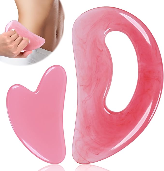 Body Gua Sha Tool Cellulite Guasha Tool for Body Body Massage Tools (Natural Resin) Lymphatic Drainage Tool Guasha Tool for Face，Back, Legs, Women's Body Shaping Tools (Pink)