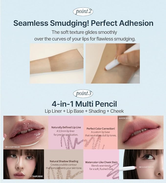 Heart Percent Dote On Mood Lip Liner Pencil, Long-Lasting Creamy Lip Crayon Smooth Lipliner Retractable Lipstick Overlip Line Color 0.8g, #11. Soft Glow