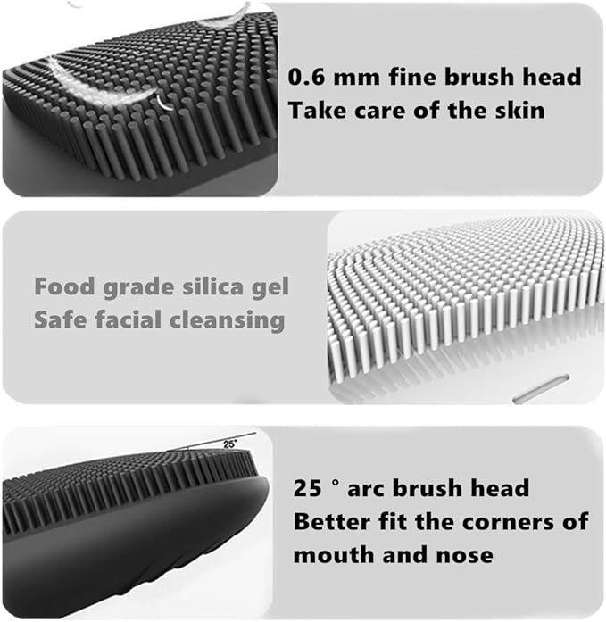 MEGAN Facial Cleansing Brush,USB Rechargeble Electric Silicone Face Scrubber,IPX7 Waterproof Sonic Facial Massager, 3 in 1 face Brush for Deep Cleanning, Blackhead Remover, Exfoliating.（Black）