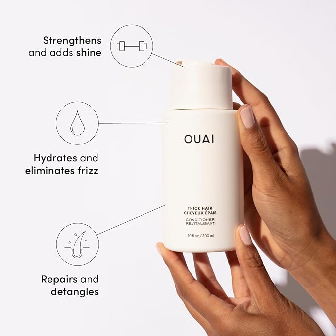 OUAI Thick Hair Shampoo and Conditioner Set - Sulfate Free Shampoo and Conditioner for Thick Hair Care - Moisturizes, Strengthens & Fights Frizz - Made with Keratin & Shea Butter (10 Fl Oz)