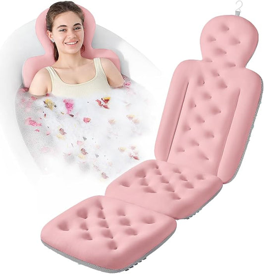 Bath Cushion, Full Body Bathtub Pillow with 160 Suction Cups, Bath Mat for Head and Neck Support, with Laundry Bag (Light Pink, 56.2" x 16.2")
