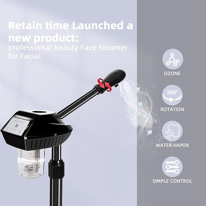 Facial Steamer, Face Steamer on on Wheels with More Steam, Adjustable Height for Face Steamer Suitable for Personal Home and Professional Personal Care Places，Moisturizing and Hydrating.