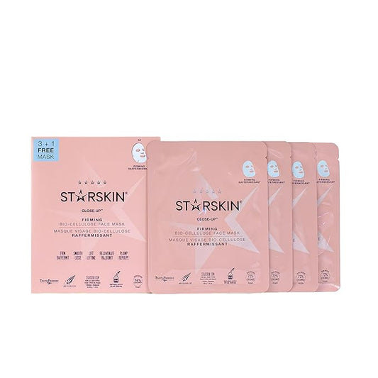 STARSKIN Close-Up 4x40g, Coconut Bio-Cellulose Firming Face Mask for all Skin Types, Face Lifting Korean Skincare Mask, Skin Elasticity Improvement and Rejuvenating Effect, K Beauty Skincare
