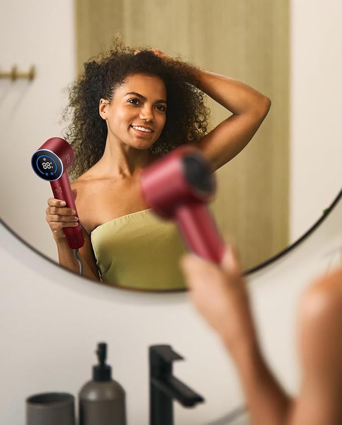 Fanttik Solo SonicDry H10 APEX 80% Faster Drying with 110,000 RPM Brushless Motor Hair Dryer, 56dB Low-Noise, 0.74lb Ultra-Light Blow Dryer, Ionic Tech for Travel, Home, Salon - Red