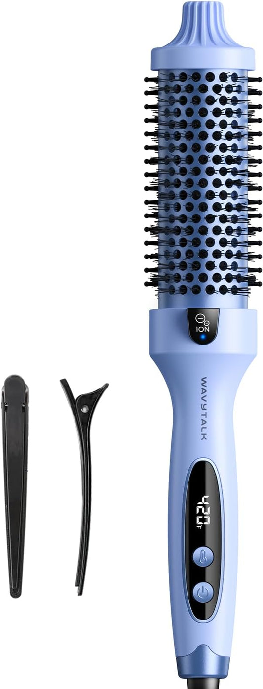 Wavytalk Blowout Boost Thermal Brush, 1.5 inch Heated Round Brush for Blowout Look, Negative Ion Technology, Ceramic Tourmaline, 5 Temperature Settings, Dual Voltage, Blue