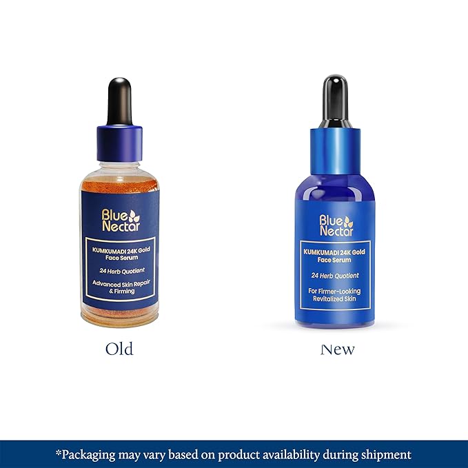 Blue Nectar 24K Gold Serum with Pure Kumkumadi Oil for Face | Ayurvedic Face Serum for Firm-Looking Skin & Natural Radiance (24 Herbs, 1Fl Oz)