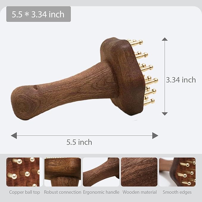 24teeth Copper Head Massage Comb for Body and Scalp Meridian Point Massager Brush for Body and Scalp Relief Body Massage Brush for Cellulite Remover Chinese SPA Gua Sha Tool Wooden Handle