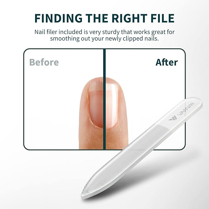 Nail Clippers with Catcher, No Splash Fingernail Toenail Clippers with Sharp Curved Blade and Glass Nail File, Wide Jaw Opening Stainless Steel Nail Cutter Trimmer for Seniors Adult Men Women