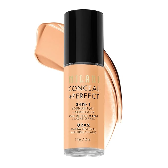 Milani Conceal + Perfect 2-in-1 Foundation + Concealer for a Flawless Complexion, Under Eye Corrector, Cover Redness and Imperfections, Waterproof and Sweatproof - Warm Natural