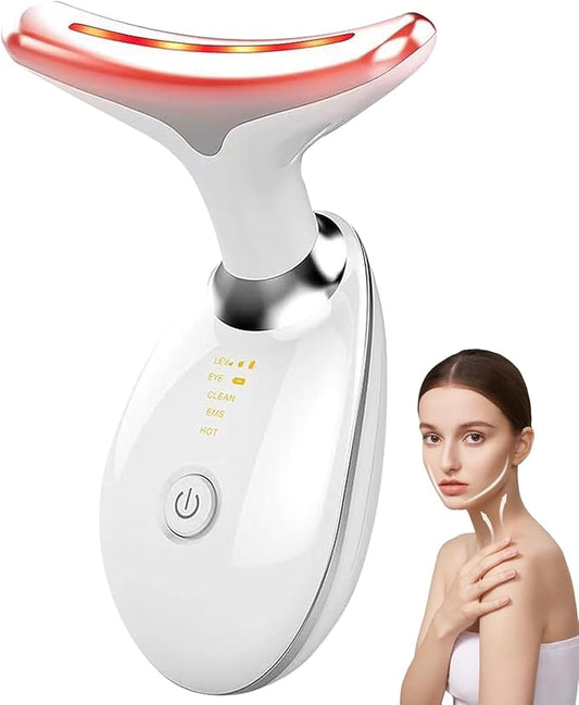 Neck & Face Massager, 7-Color LED Multifunctional Facial Massager, White - Face Sculpting Tool
