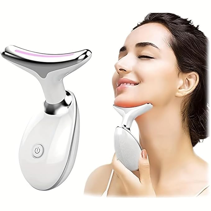 7-Color LED Facial Massager for Skin Care – Portable Multifunctional Face Massager Tool with Heat & Vibration, Anti-Aging & Wrinkle Reduction, Glossy White