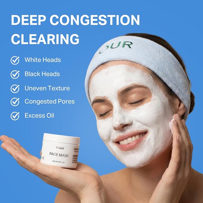 Y’OUR Purifying Detox Face Mask: Blackhead, Whitehead & Pore Remover; Anti-Acne & Pimple Care; Cleansing & Exfoliating for Hydrating & Glowing Skin; With Salicylic Acid & Bentonite Clay. Made in USA