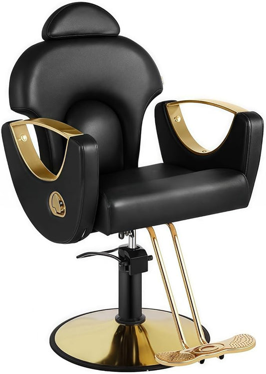 Barber Chair, Salon Chair for Hair Stylist, Height Adjustable Hydraulic Hair Reclining Salon Chair, 360 Degrees Rotation,Black