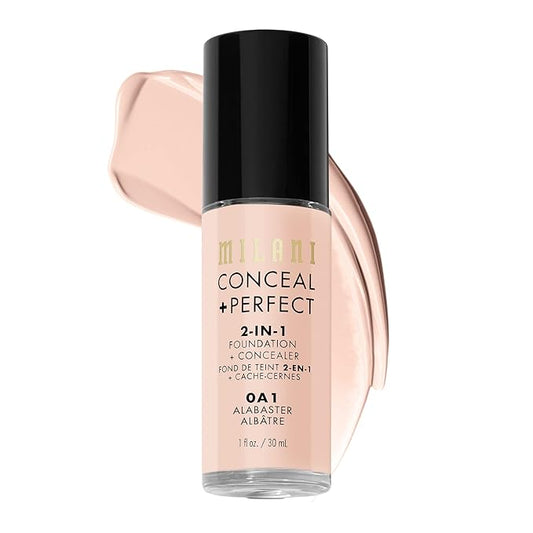 Milani Conceal + Perfect 2-in-1 Foundation + Concealer for a Flawless Complexion, Under Eye Corrector, Cover Redness and Imperfections, Waterproof and Sweatproof - Alabaster