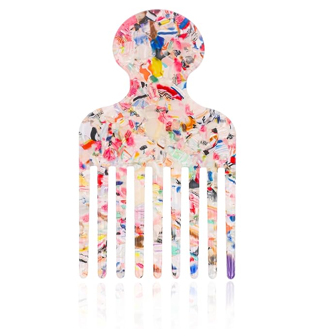 Wide Tooth Hair Pick Comb for Curls, 12cm/4.72in Detangling Lifting Comb Long Tooth Afro Pick Hair Styling Tool for Women Men Barber Supplies (Colored)