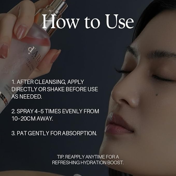 d'alba Piedmont White Truffle Vital Spray Serum, Vegan Skin Care, Calming and Hydrating Facial Mist for Red and Sensitive Skin, Glow Serum, Surfactant Free, Korean Skin Care (3.38 fl oz.)