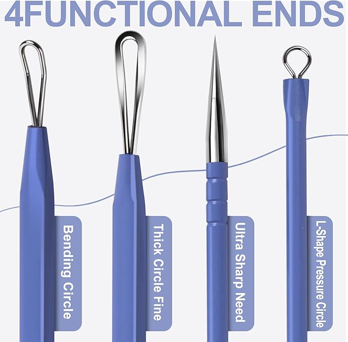 Teenitor Pimple Extractor Acne Treatment Surgical Grade Blackhead Comedone Removal 2-in-1 Popper Tool for Face Nose (Blue)