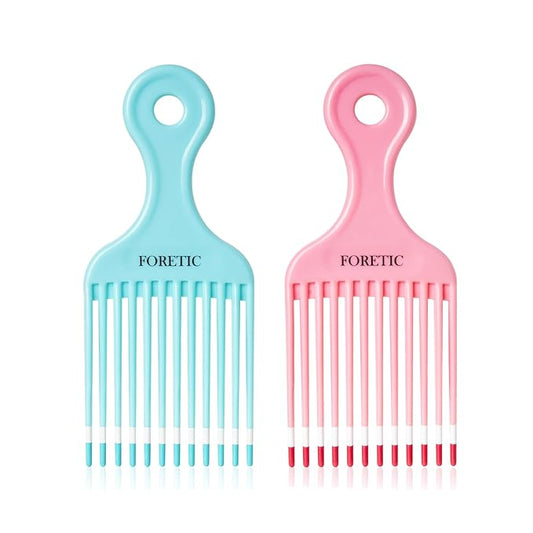 Smooth Hair Pick Comb for Curly, Thick, Medium to Long Hair, Facial -6.9inch（Blue, Pink）