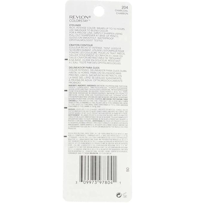 Revlon ColorStay Eyeliner Pencil, Charcoal [204], 0.01 oz (Pack of 3)