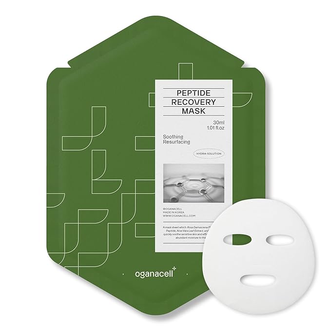 Peptide Recovery Mask with Cica and Rose Water, Calms and Soothes, Antioxidant-Rich Sheet Mask for Sensitive Skin, 7 Count