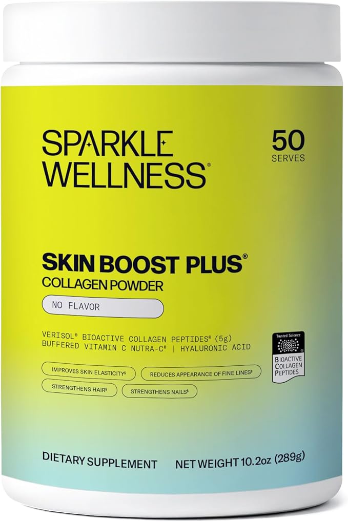 Sparkle Wellness VERISOL Bioactive Hydrolyzed Collagen Peptides | Collagen Powder Supplement with Vitamin C & Hyaluronic Acid for Hair, Skin, and Nail Health | Skin Boost Plus (No Flavor) [50-Serves]
