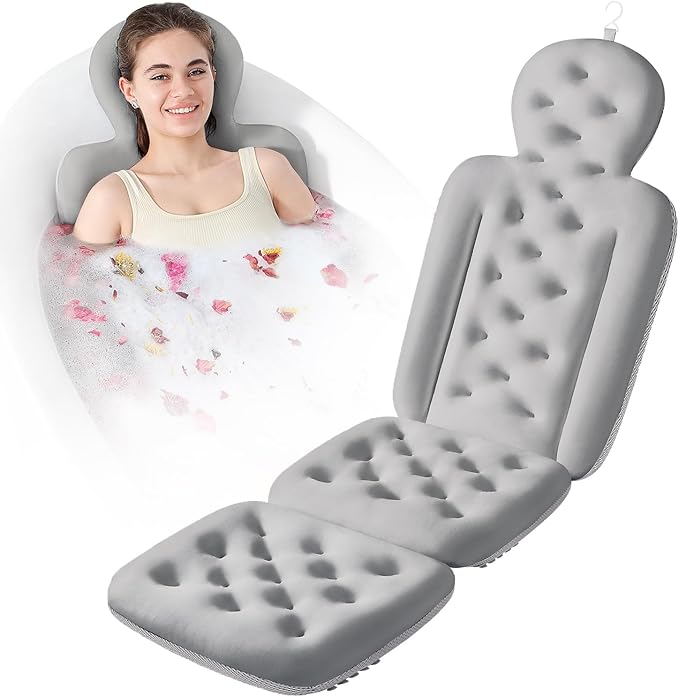 Bath Cushion, Full Body Bathtub Pillow with 160 Suction Cups, Bath Mat for Head and Neck Support, with Laundry Bag (Dark Gray, 56.2" x 16.2")