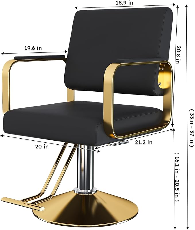 Barber Salon Chair, 360° Rotation Height Adjustable Barber Stylist Hair Chair with Hydraulic Pump, Hairdressing Chair for Barbershop & Beauty Spa(Black+Gold)