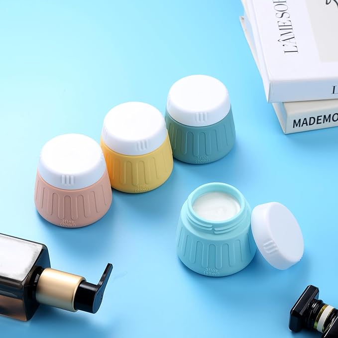 Gemice 3 oz Travel Containers for Toiletries, 4-Pack TSA Approved Travel Size Toiletries Containers for On-the-Go, Small Leak-Proof Travel Essentials Silicone Jar for Shampoo, Lotions, Cleanser