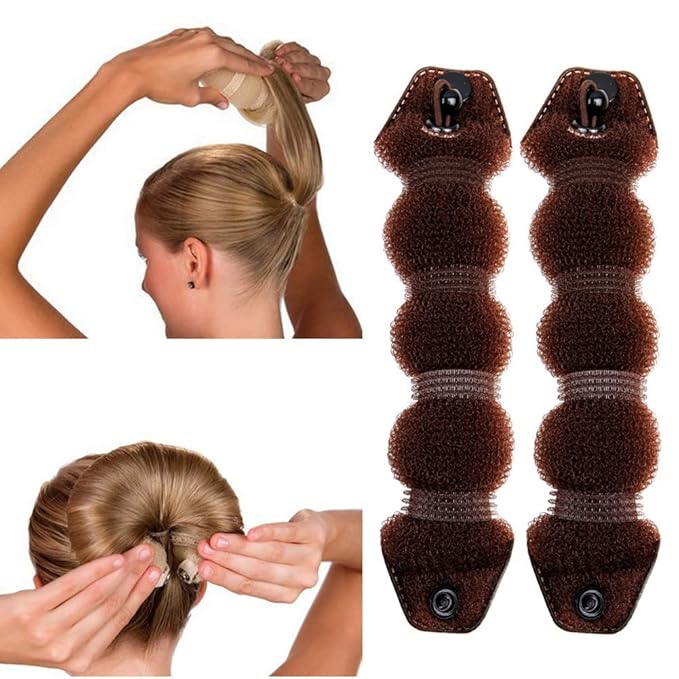 Goldrose Beauty Small Hair Bun Maker - 2 Pieces Magic Styling Twist Ring Doughnut Chignon for Kids Ballet (Brown)