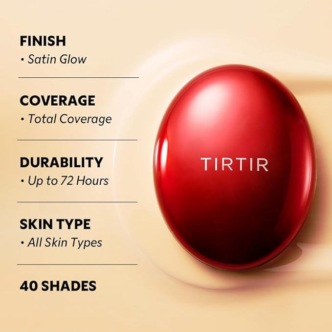 [*Mini Size*] TIRTIR Mask Fit Red Cushion Foundation | Full coverage, Weightless, Skin fit, Satin Glow Finish, Korean Makeup, beauty, Tattoo cover up, Buildable (#22N Shell Beige, 0.15 Fl Oz)