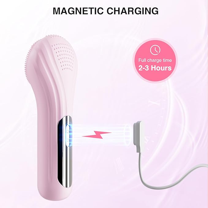 5 Modes Silicone Face Scrubber, Waterproof Face Scrubber Exfoliator for Men & Women, Rechargeable Electric Facial Cleansing Brush for Deep Cleansing, Exfoliating, Massage (Pink)