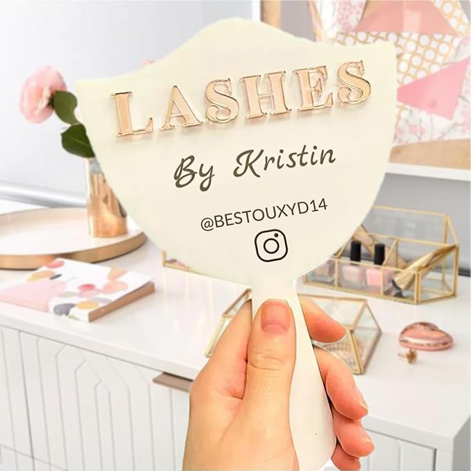 Personalized Lash Mirror Custom Eyelash Photo Prop Personalised Acrylic Handheld Lash Mirror with Name Gift for Beauty Girls Technician (Color01)