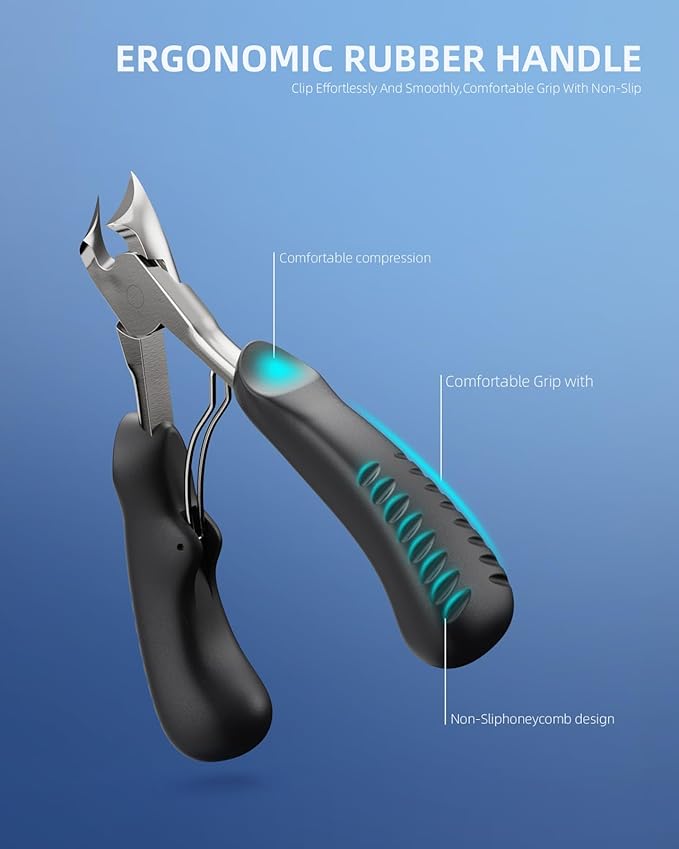 Nail Clippers for Thick & Ingrown Toenails - Sharp Curved Blade & Non-Slip Handle -Toenail Clippers for Men, Women, and Seniors - Professional Heavy-Duty Pedicure Tool Gift