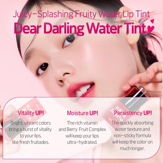 ETUDE Dear Darling Water Tint - Orange Ade (9g) | Vivid Color Lip Stain with Moisturizing Weightless & Non-sticky Finish Lip Stain | Smudge-proof Lip Tint | Korean Makeup, Kbeauty