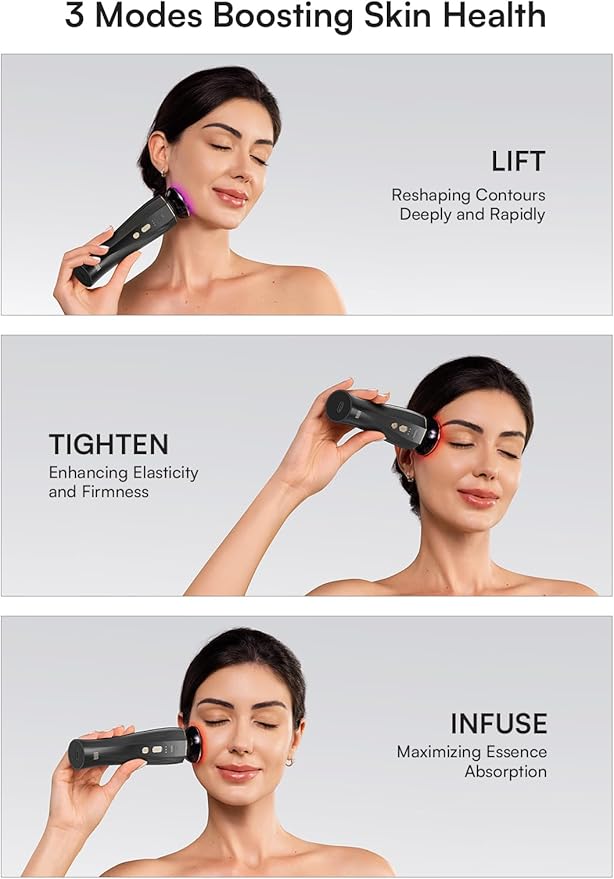INIA 3-in-1 Skin Tightening Device True Beauty Glow Facial Massager Red Light Therapy for Face and Neck