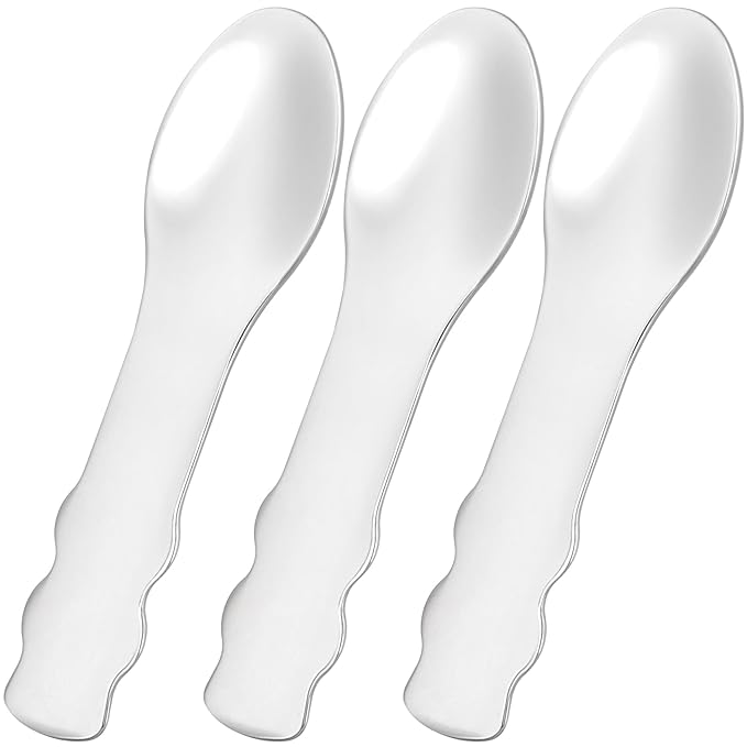 3pcs Mini Metal Makeup Spatula, Reusable Cosmetic Cream Spatulas Spoon, Skincare Scoop Applicator Facial Massage Beauty Tools for Mixing and Sampling Face Eye Cream- Silver