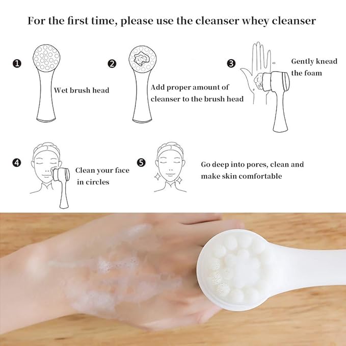 Double Sides Face Brushs, 3D Stand Vertical Silicone Facial Wash Brush, 2 in 1 Facial Cleansing Brush Manual Dual-Action Face Brush for Sensitive, Delicate, Dry Skins (2Pack/Pink)