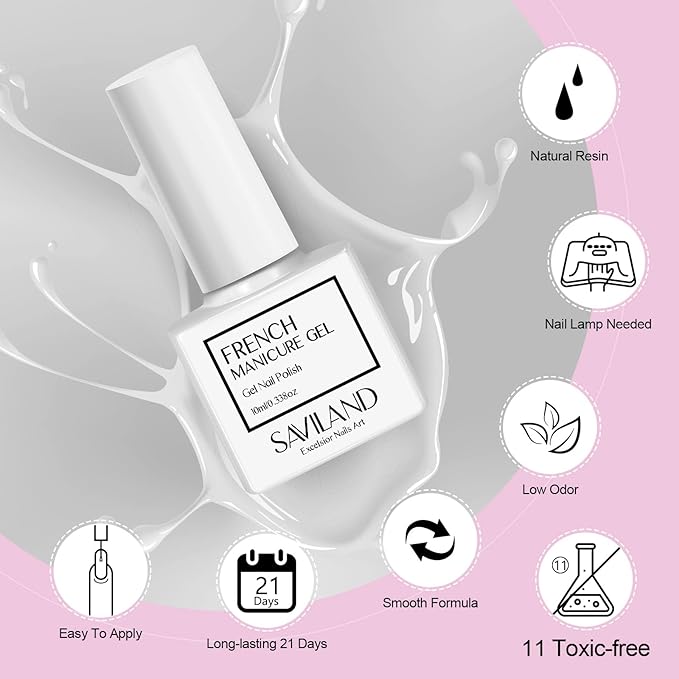 SAVILAND French Gel Nail Polish: 1PC 10 ML White Nail Polish Easy French Smile Line in 5s French Tip Nail Tool French Nails U V LED Gel French Tip Nail Art Nail Supplies for Starter Professional Gift