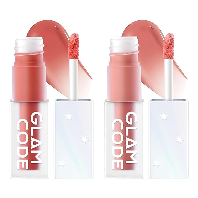 GLAM CODE Liquid Blush for Cheeks Duo - Hydrating Cream Blush for Daily - Blendable & Buildable Cheek Tint for Sensitive Skin - Lightweight, Skincare Infused Dewy Cheek Finish for All Skin Types - #01