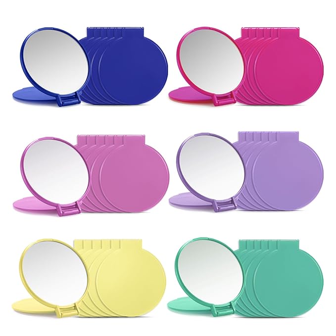 Qislee Compact Mirror Bulk, Pocket Small Mini Folding Mirrors for Purse, 36 Packs (6 Colors)