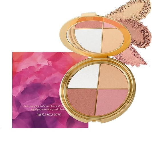 Eye & Cheek Palette - Eyeshadow and Highlighter Makeup, Makeup Palettes Contour Kit, Shimmer Glow Face Highlighter Palette for Women Face, Natural Glow Contour Powder, with Detachable Brush