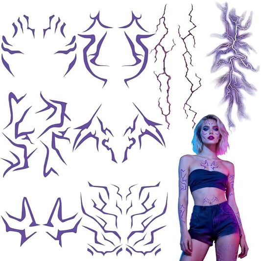 8PCS Halloween Korea-Pop Temporary Tattoo, Ombre Purple Tattoos Realistic Body Art for Hunter Costume, Cosplay, and Party Makeup