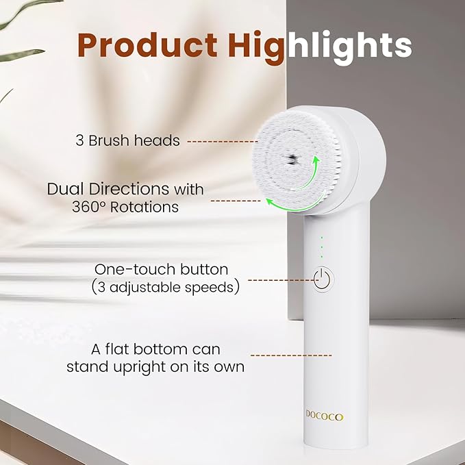 Facial Cleansing Brush, Electric Face Scrubber with 2 Rotational Directions, 3 in 1 Facial Brushes for Cleaning and Exfoliating, 3 Speeds Adjustable, Waterproof Face Wash Brush for Men Women