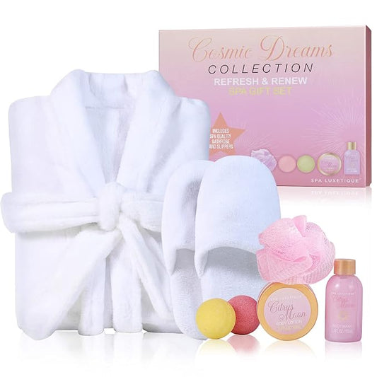 Spa Luxetique Robe and Slippers Spa Set Women, Christmas Gifts, 6pcs Flannel Soft Bath Robe, Bath and Body Works Bath Sets with Slippers, Body Lotion, Bath Bombs, Robe Sets for Women