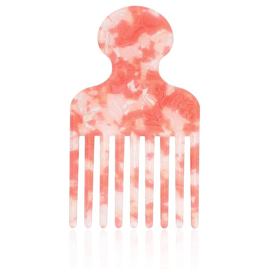 Wide Tooth Hair Pick Comb for Curls, 12cm/4.72in Detangling Lifting Comb Long Tooth Afro Pick Hair Styling Tool for Women Men Barber Supplies (Floral Pink)